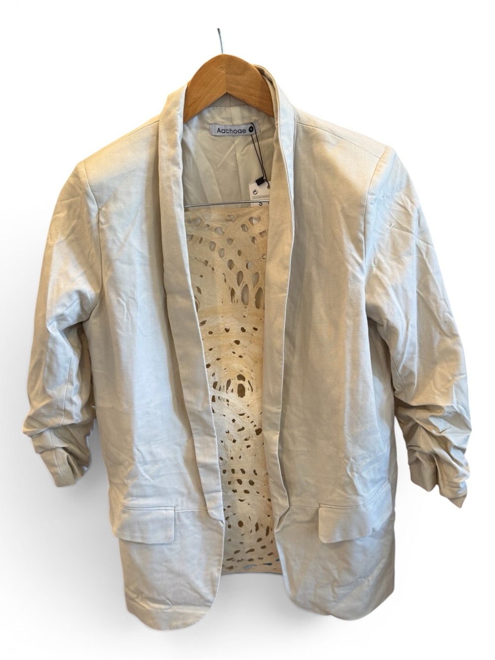 Light Taupe  Open-Front Linen Blazer Jacket